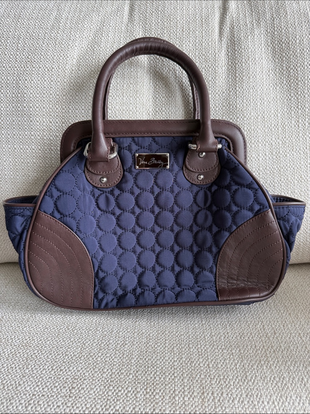 Vera Bradley Navy and Brown Quilted Dome Satchel